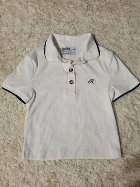 Primark X Rita Ora White Polo Top with Dark Green Trim | Crop | NWOT | XS